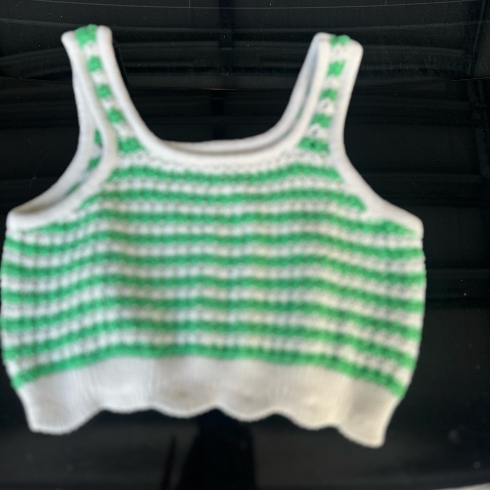 Zara Green and White Striped Kids Tank Top